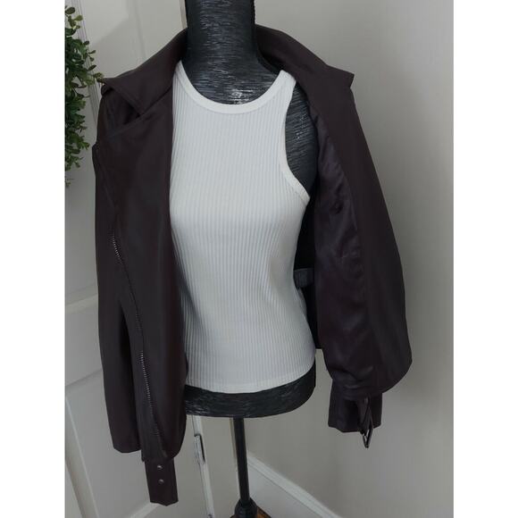 Bagatelle Womens Brown Cropped Moto Faux Leather Jacket Coat Small - Picture 3 of 6